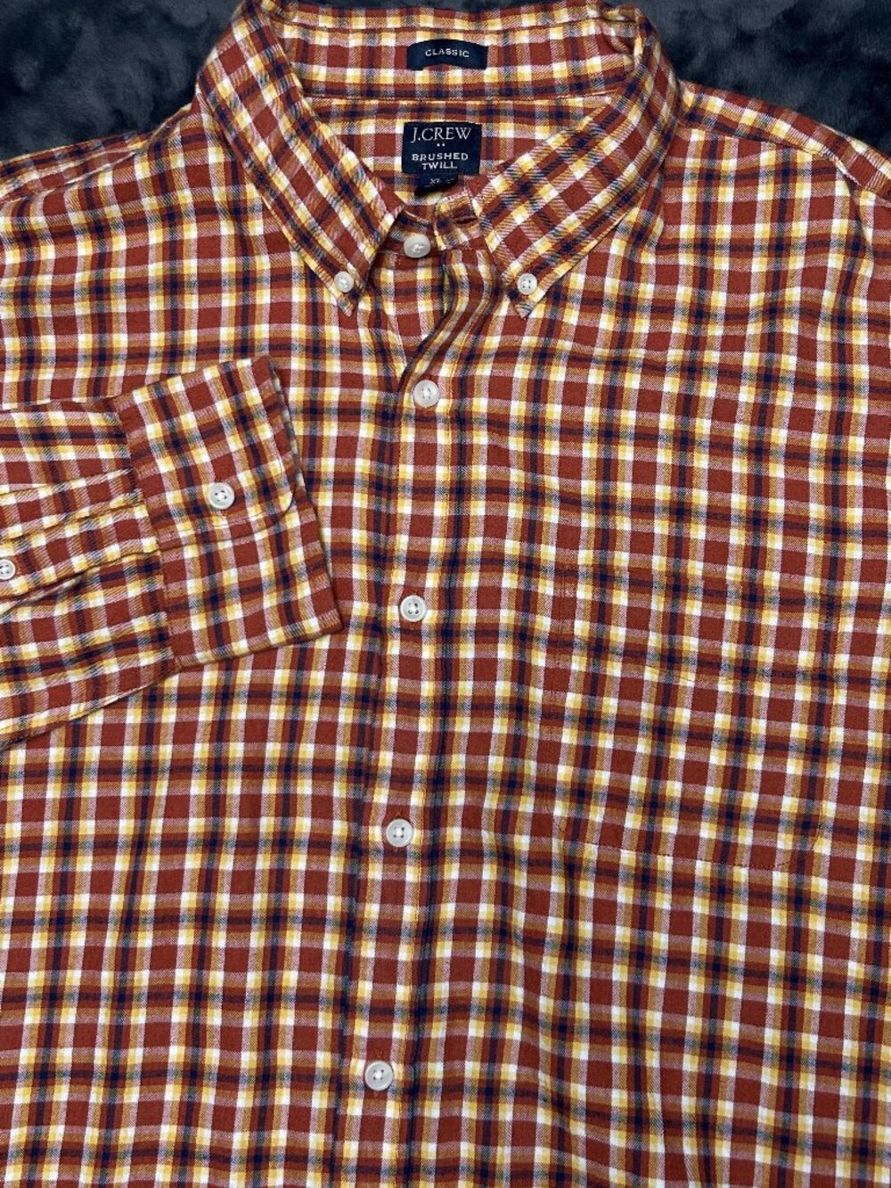 J.Crew Brushed Twill Classic Fit Plaid Shirt Xl Brown Yellow Cotton